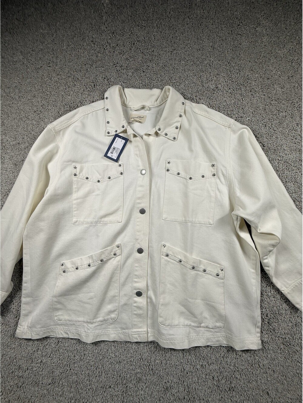 NWT Women's Star Studded Chore Denim Jacket Universal Thread White Size 1X